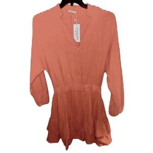 NWT Femalove Rusty Orange Ruffled Dress with Mandarin Collar Size Medium